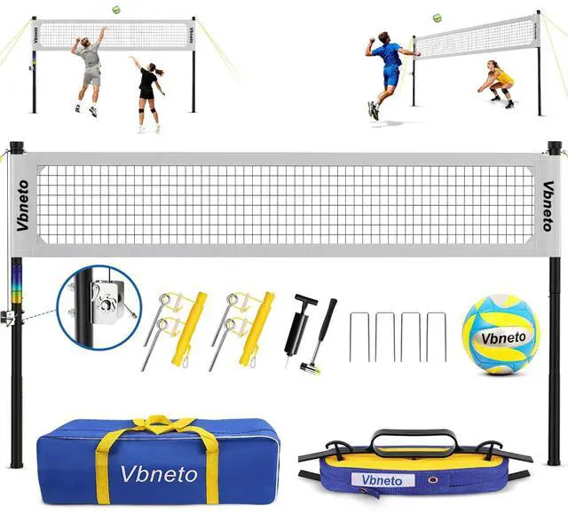 Main image of Volleyball Net for Backyard, No Sagging Professional Heavy Duty Outdoor Portable Net Set with Poles, Adjustable Height, Includes Volleyball & Carry Bag, Ideal for Beach and Grass