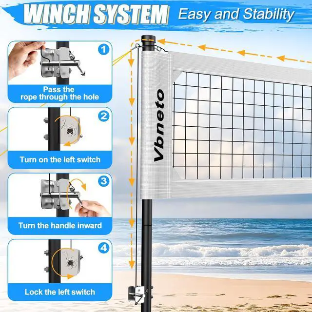 Alt view image 2 of 7 - Volleyball Net for Backyard, No Sagging Professional Heavy Duty Outdoor Portable Net Set with Poles, Adjustable Height, Includes Volleyball & Carry Bag, Ideal for Beach and Grass