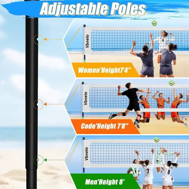 Alt view image 3 of 7 - Volleyball Net for Backyard, No Sagging Professional Heavy Duty Outdoor Portable Net Set with Poles, Adjustable Height, Includes Volleyball & Carry Bag, Ideal for Beach and Grass