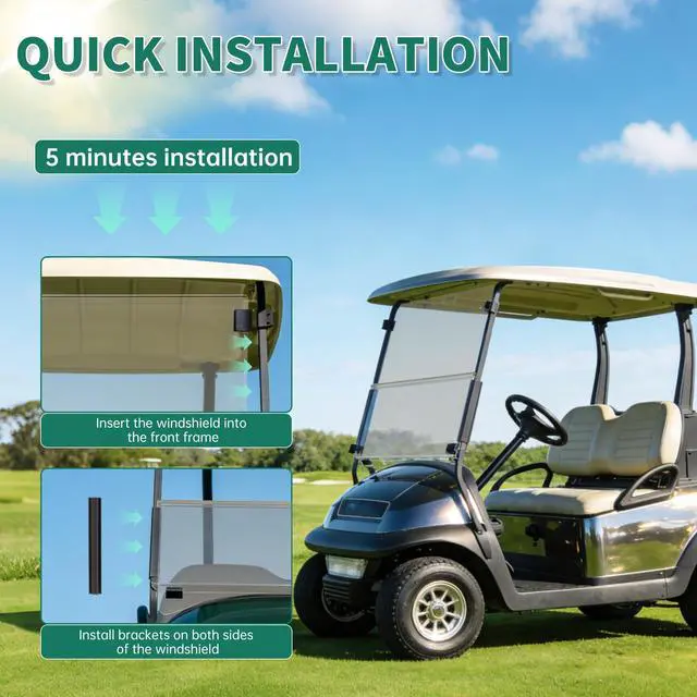 Alt view image 5 of 7 - Golf Cart Tinted Foldable Windshield Compatible with 2004-UP Club Car Precedent,Tempo,Onward Gas or Electric Models Golf Cart Folding Down Impact Resistance HD View Front Windshield