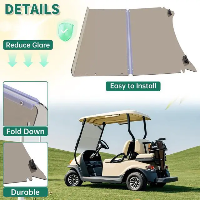 Alt view image 7 of 7 - Golf Cart Tinted Foldable Windshield Compatible with 2004-UP Club Car Precedent,Tempo,Onward Gas or Electric Models Golf Cart Folding Down Impact Resistance HD View Front Windshield