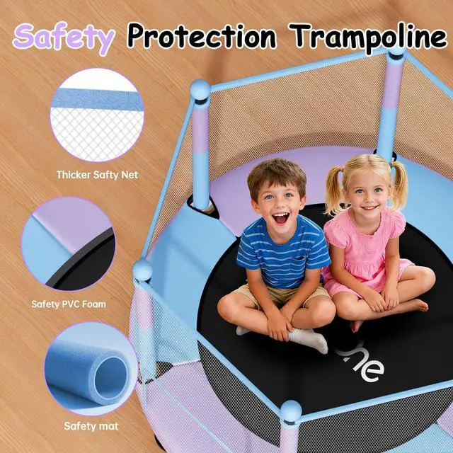Alt view image 2 of 7 - Trampoline for Kids, 5 FT Indoor & Outdoor Toddler Trampoline with Safety Enclosure Net, Birthday Gifts for Kids, Gifts for Boy and Girl, Age 3-8