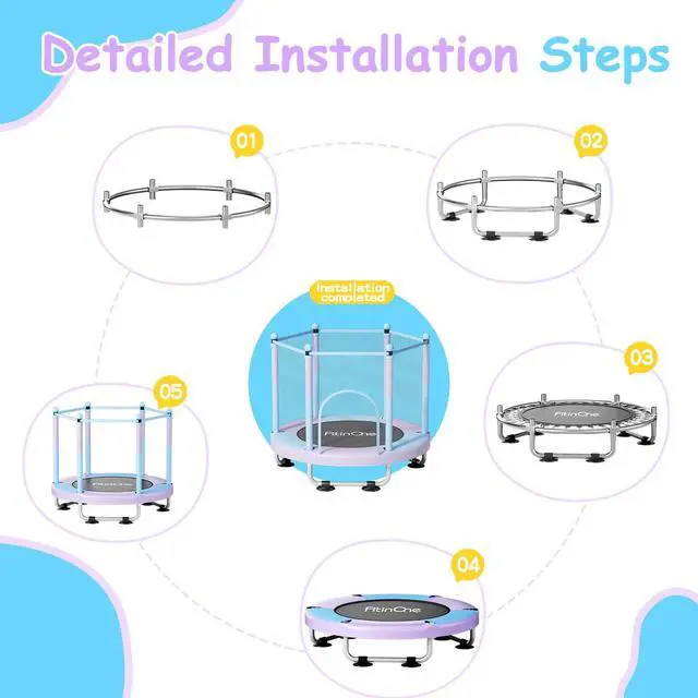 Alt view image 3 of 7 - Trampoline for Kids, 5 FT Indoor & Outdoor Toddler Trampoline with Safety Enclosure Net, Birthday Gifts for Kids, Gifts for Boy and Girl, Age 3-8