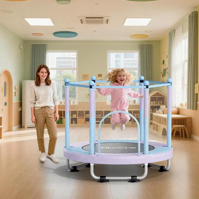 Alt view image 4 of 7 - Trampoline for Kids, 5 FT Indoor & Outdoor Toddler Trampoline with Safety Enclosure Net, Birthday Gifts for Kids, Gifts for Boy and Girl, Age 3-8