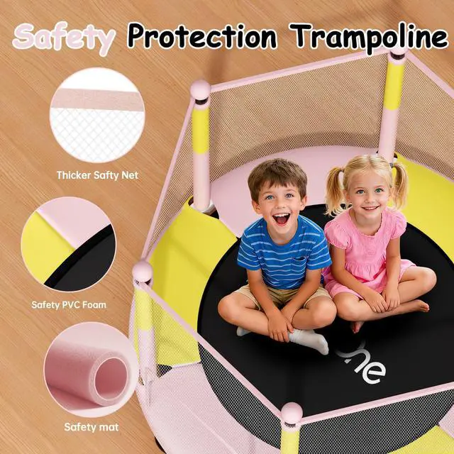 Alt view image 2 of 7 - Trampoline for Kids, 5 FT Indoor & Outdoor Toddler Trampoline with Safety Enclosure Net, Birthday Gifts for Kids, Gifts for Boy and Girl, Age 3-8