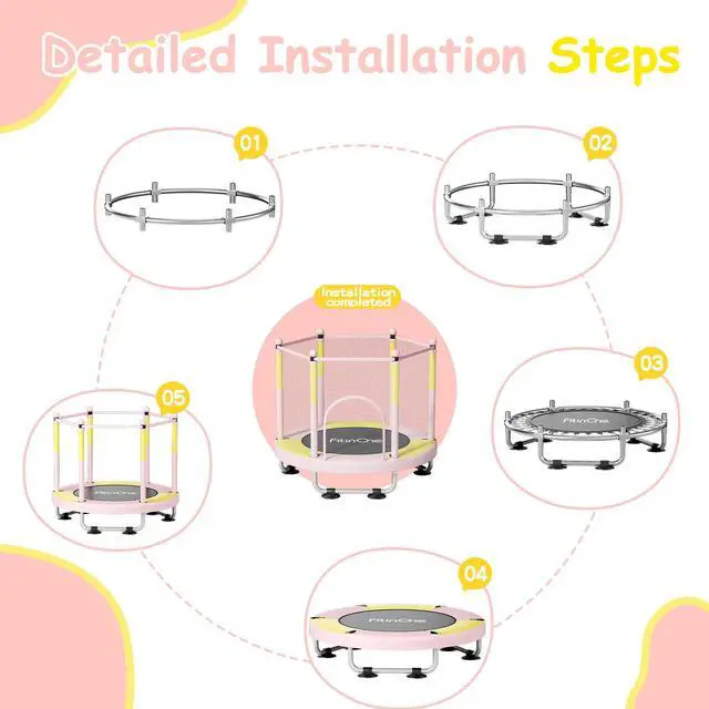 Alt view image 3 of 7 - Trampoline for Kids, 5 FT Indoor & Outdoor Toddler Trampoline with Safety Enclosure Net, Birthday Gifts for Kids, Gifts for Boy and Girl, Age 3-8