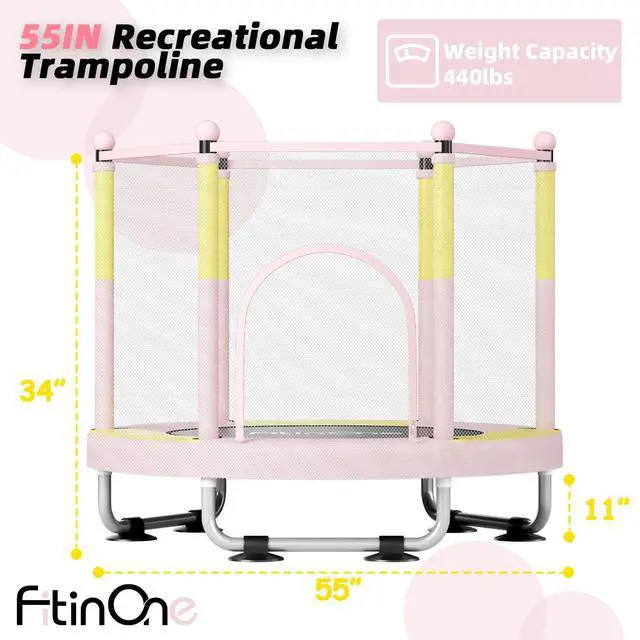 Alt view image 5 of 7 - Trampoline for Kids, 5 FT Indoor & Outdoor Toddler Trampoline with Safety Enclosure Net, Birthday Gifts for Kids, Gifts for Boy and Girl, Age 3-8