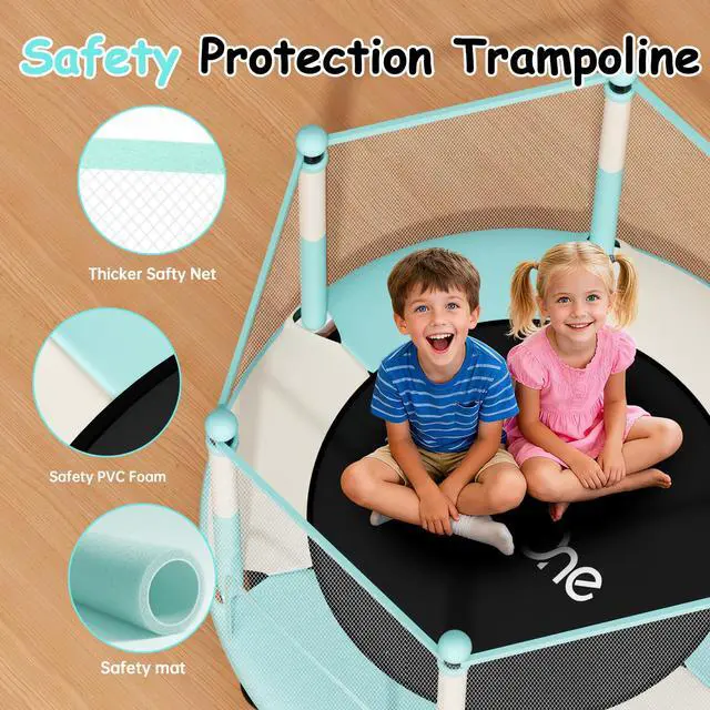 Alt view image 2 of 7 - Trampoline for Kids, 5 FT Indoor & Outdoor Toddler Trampoline with Safety Enclosure Net, Birthday Gifts for Kids, Gifts for Boy and Girl, Age 3-8