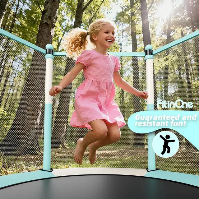 Alt view image 7 of 7 - Trampoline for Kids, 5 FT Indoor & Outdoor Toddler Trampoline with Safety Enclosure Net, Birthday Gifts for Kids, Gifts for Boy and Girl, Age 3-8