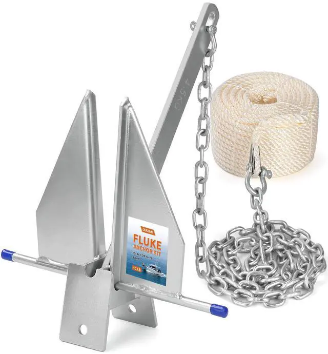 Main image of 8/10/13 LB Fluke Anchor Kit with 100 FT Nylon Rope, Chain and Shackles, Danforth Anchor for Pontoon, Dinghies, Fishing and Bass Boats 12-32 FT