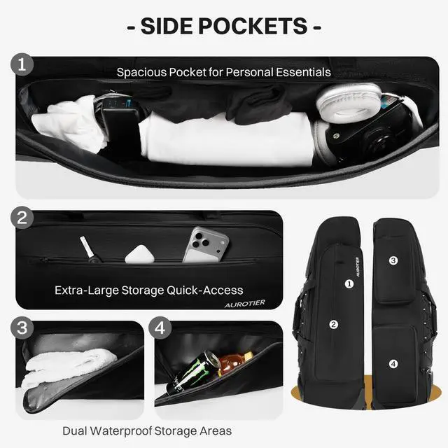 Alt view image 3 of 7 - Large Rolling Baseball Catchers Gear Bag with Wheels, Wheeled Softball Bag for 4 Bats with Fence Hooks Waterproof Pocket Shoe Compartment for T-Ball Adult, Baseball Equipment Duffle Bag