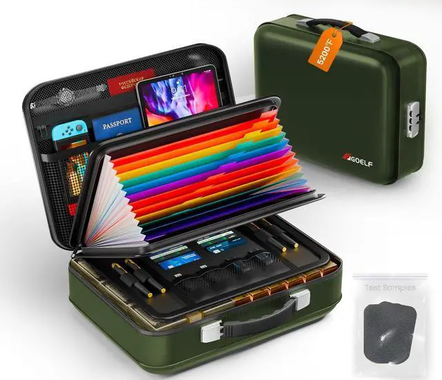 Main image of Fireproof Document Box with Lock, 5200°F Fireproof Water Resistant Hard Case File Organizer Safe Box for Important Documents, Certificates, Laptop, Passports (Green)