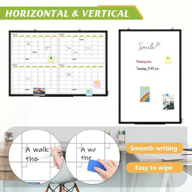 Alt view image 2 of 6 - White Board Calendar 36 x 24, 4 Month Wall Whiteboard Dry Erase | Magnetic Whiteboard Calendar Planner, Black Aluminum Frame Dry Erase Board for Office Home and School