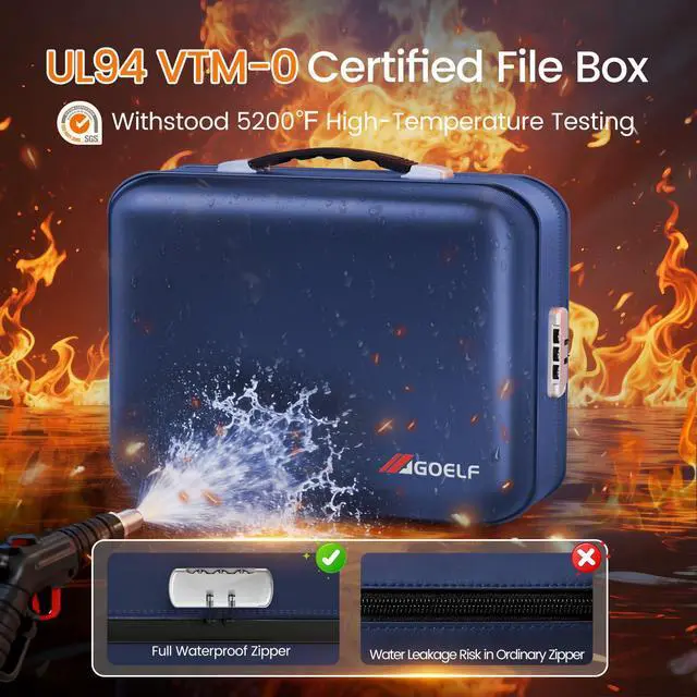 Alt view image 3 of 7 - Fireproof Document Box with Lock, 5200°F Fireproof Water Resistant Hard Case File Organizer Safe Box for Important Documents, Certificates, Laptop, Passports (Blue)
