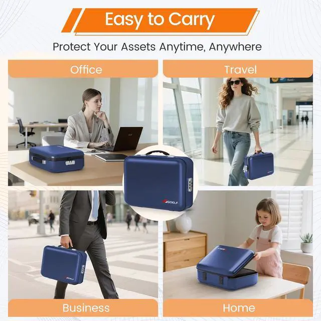 Alt view image 7 of 7 - Fireproof Document Box with Lock, 5200°F Fireproof Water Resistant Hard Case File Organizer Safe Box for Important Documents, Certificates, Laptop, Passports (Blue)