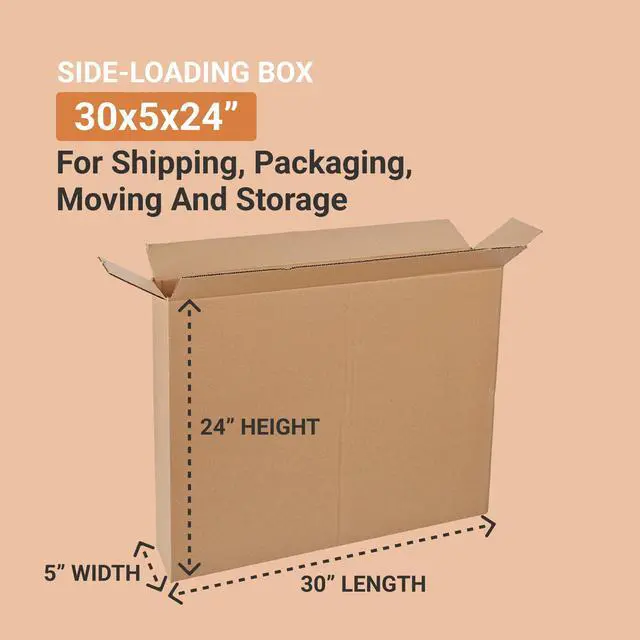 Alt view image 2 of 6 - Side Loading Shipping Boxes Large 30"L x 5"W x 24"H 10-Pack - Corrugated Cardboard Box for Moving, Mailing, Packing, Packaging and Storage