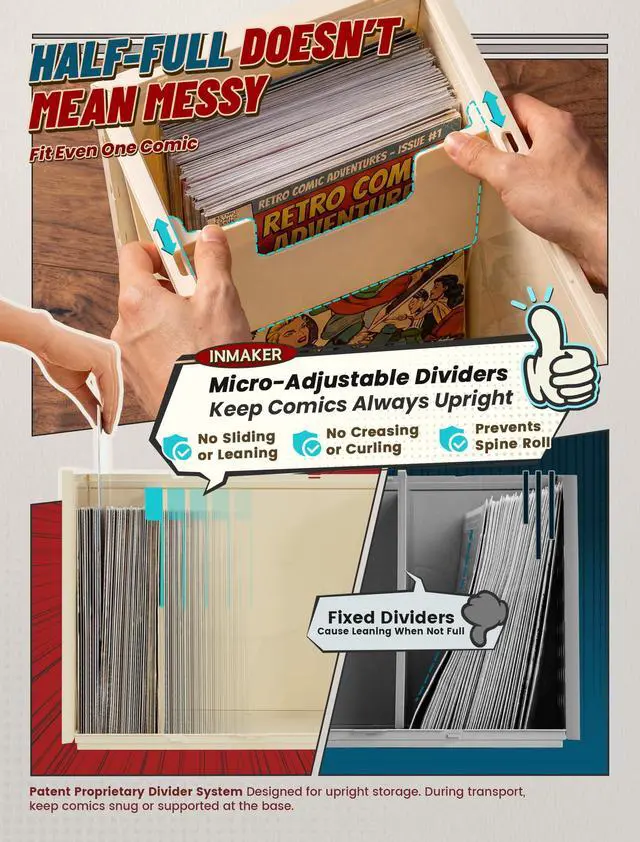 Alt view image 2 of 6 - Comic Book Storage Box, Holds Up to 150 Comics (Warm White) | 2PCS, Acid Free Plastic Book Bin with 2 Adjustable Dividers