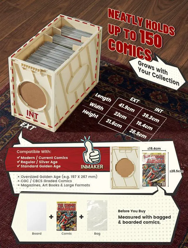 Alt view image 4 of 6 - Comic Book Storage Box, Holds Up to 150 Comics (Warm White) | 2PCS, Acid Free Plastic Book Bin with 2 Adjustable Dividers