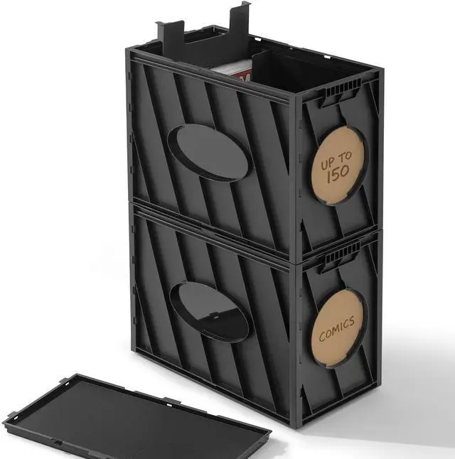 Main image of Comic Book Storage Box, Holds Up to 150 Comics (Matte Black) | 2PCS, Acid Free Plastic Book Bin with 2 Adjustable Dividers