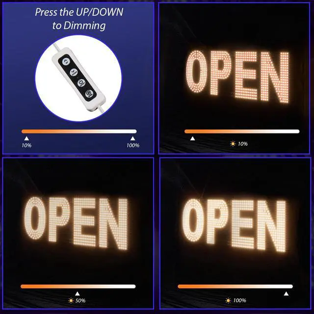 Alt view image 2 of 6 - LED Open Sign for Business, 30"x10" Dimmable Brightness Large Electric Light Up Sign, Hanging Installation for Store Restaurant Office Bar Hotel Salon (white)