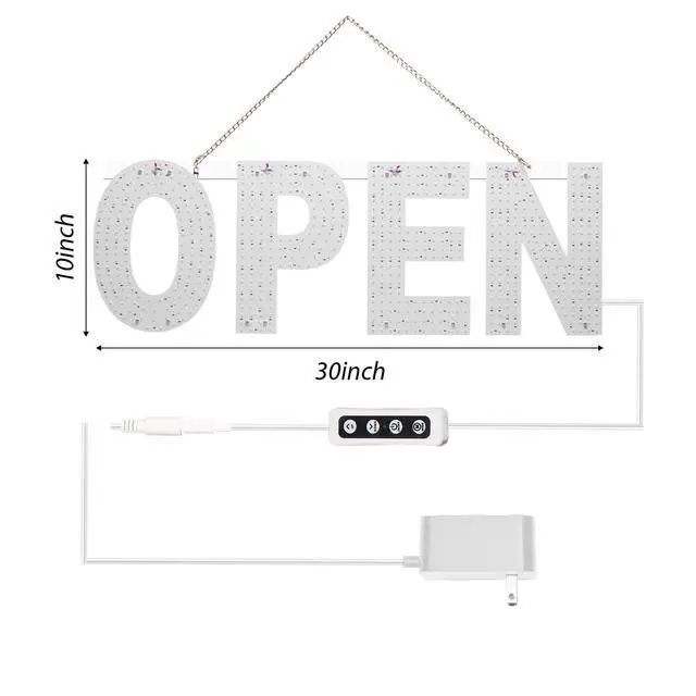 Alt view image 6 of 6 - LED Open Sign for Business, 30"x10" Dimmable Brightness Large Electric Light Up Sign, Hanging Installation for Store Restaurant Office Bar Hotel Salon (white)