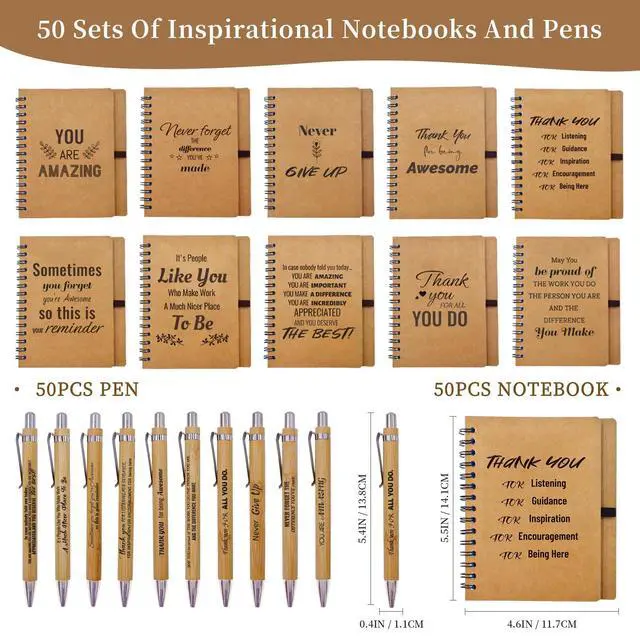 Alt view image 3 of 7 - 100 Pcs Employee Appreciation Gifts Bulk -50 Sets of Inspirational Notebooks with Motivational Pens, Small Notepads for Coworkers, Office Staff, Team, Volunteer, Group, Teachers, Thank You Gifts