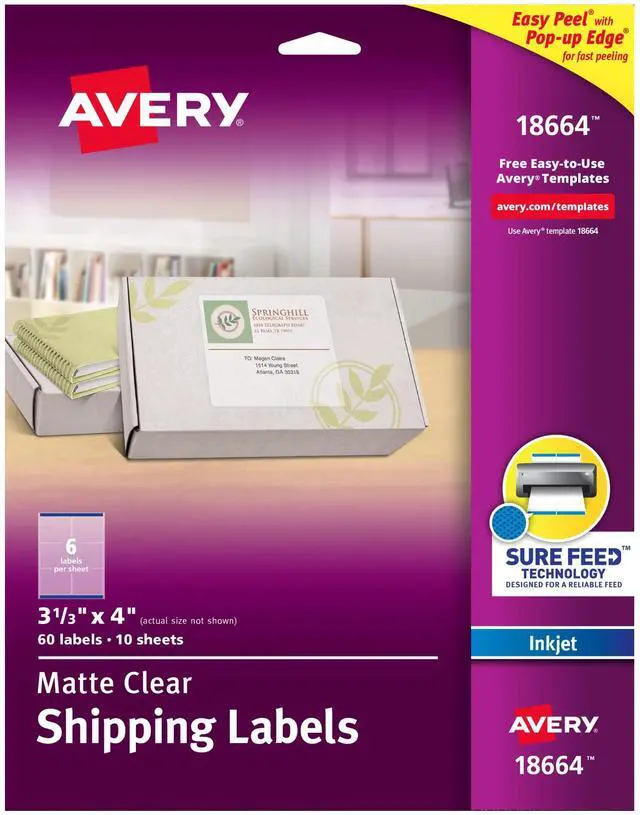 Main image of Matte Frosted Clear Address Labels for Inkjet Printers, 3-1/3" x 4", 60 Labels, 5 Packs (18664)