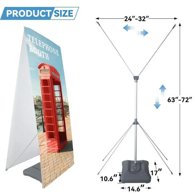 Alt view image 2 of 6 - Double Sided X Banner Stand with Water Base Adjustable Fit Banner Size from 23"X63" to 32"X78" for Outdoor Sidewalk,Trade Show & Retail Advertising