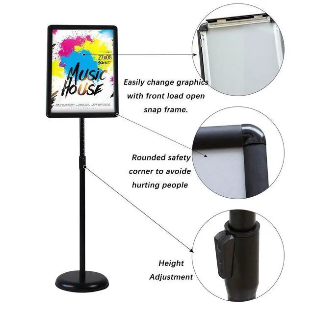 Alt view image 3 of 6 - Sign Holder Pedestal Sign Stand 8.5x11 inches with Base for Floor Vertical & Horizontal View Displayed,Snap-Open Frame with Safety Corner Outdoor,2 Pack