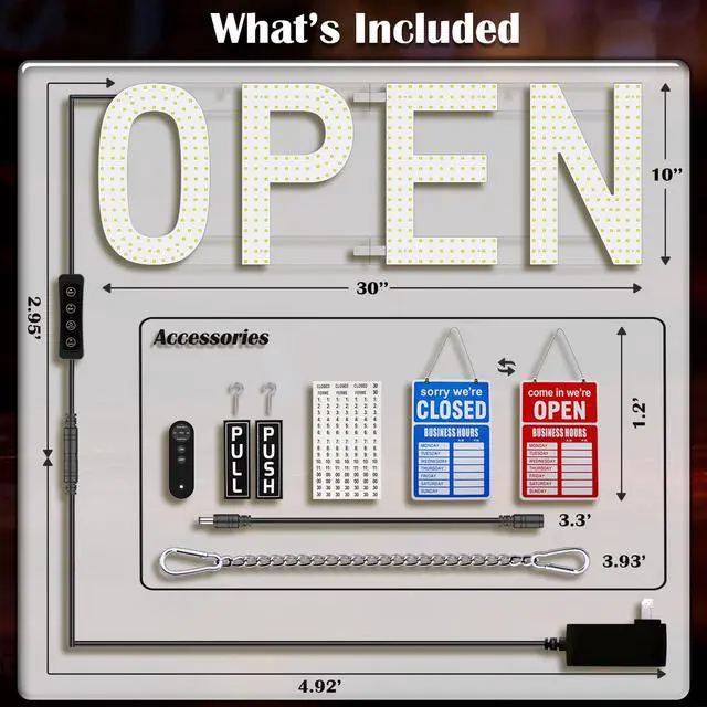 Alt view image 7 of 7 - Open Signs for Business, 30"x10" Ultra Bright LED Open Sign, Remote Control Dimmable & 180° Foldable, Perfect for Cafe, Salon, Bar, Retail Storefront - Cold White