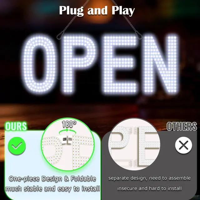 Alt view image 4 of 7 - Open Signs for Business, 30"x10" Ultra Bright LED Open Sign, Remote Control Dimmable & 180° Foldable, Perfect for Cafe, Salon, Bar, Retail Storefront - Cold White