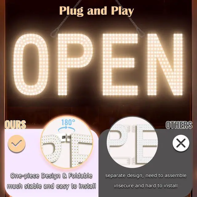 Alt view image 5 of 7 - Open Signs for Business, 30"x10" Big & Bright Open Sign with Remote Control Dimmable, Window Sign for Cafe Bar Retail Store - Warm White