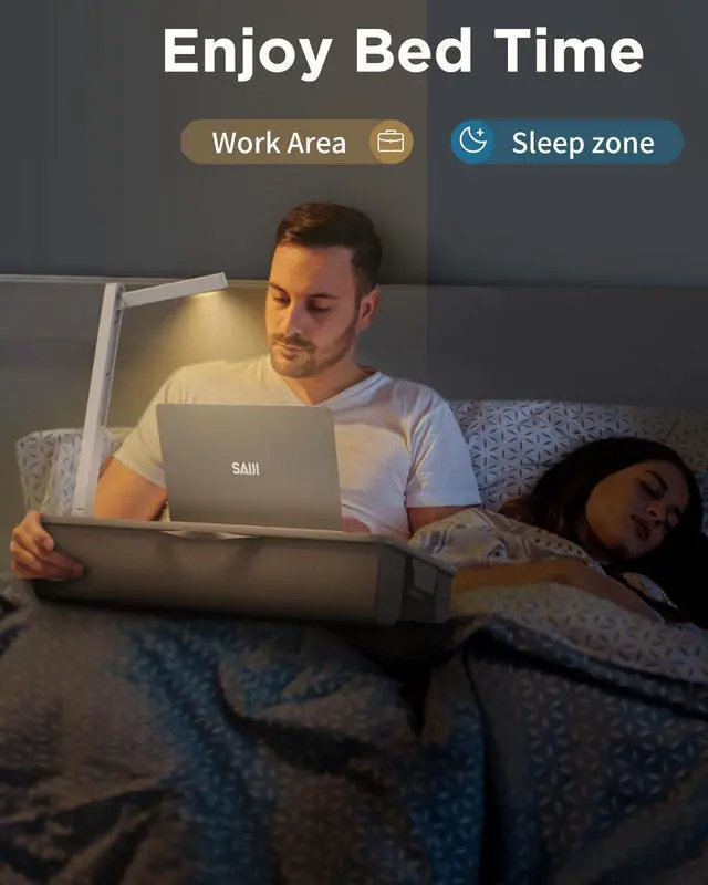 Alt view image 7 of 7 - Lap Desk with LED Light, Portable Laptop Tray with Cushion | Fits Up to 17" Laptops & MacBook, Lap Desks for Writing and Working, Leather Top, with Drawer, Wrist Rest and Phone Holder