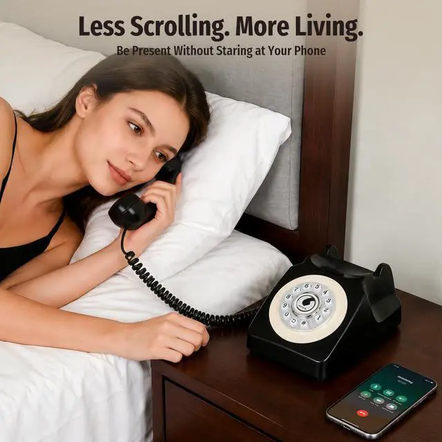 Alt view image 3 of 7 - Bluetooth Landline Phone with Handset and Speakerphone, Retro Bluetooth Home Phone, Classic Bluetooth Desk Phone, Cordless Bluetooth Telephone with USB Rechargeable