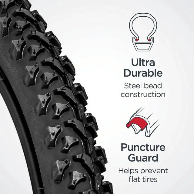 Alt view image 3 of 7 - Replacement Bike Tire, 24" x 1.95" Mountain Bike Tire, Wide & Blocky Knobs, Puncture Guard, Fits Internal Rim Widths 19mm-29mm, PSI Range 35 to 65 (Pack of 2)