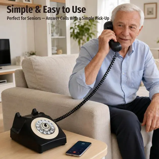 Alt view image 4 of 7 - Bluetooth Landline Phone with Handset and Speakerphone, Retro Bluetooth Home Phone, Classic Bluetooth Desk Phone, Cordless Bluetooth Telephone with USB Rechargeable