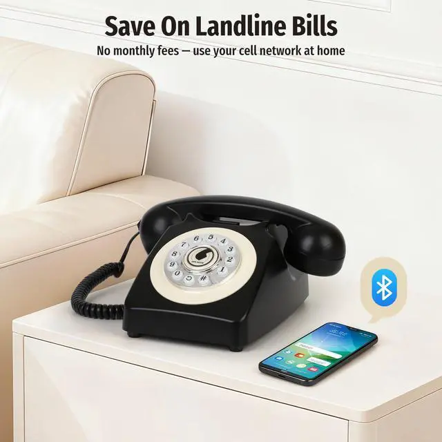 Alt view image 5 of 7 - Bluetooth Landline Phone with Handset and Speakerphone, Retro Bluetooth Home Phone, Classic Bluetooth Desk Phone, Cordless Bluetooth Telephone with USB Rechargeable