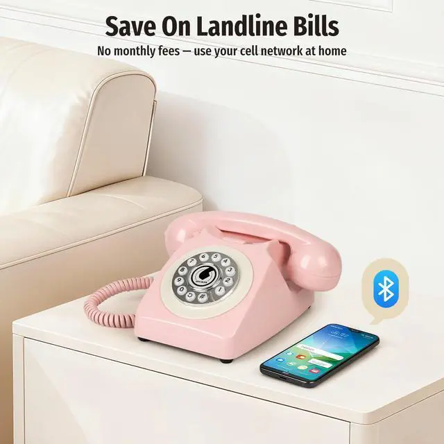 Alt view image 3 of 7 - Bluetooth Landline Phone with Handset and Speakerphone, Retro Bluetooth Home Phone, Classic Bluetooth Desk Phone, Cordless Bluetooth Telephone with USB Rechargeable