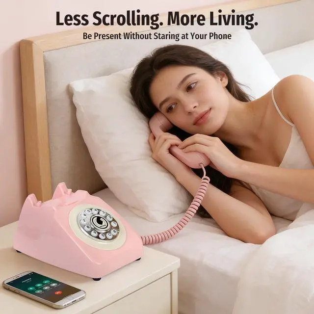 Alt view image 4 of 7 - Bluetooth Landline Phone with Handset and Speakerphone, Retro Bluetooth Home Phone, Classic Bluetooth Desk Phone, Cordless Bluetooth Telephone with USB Rechargeable