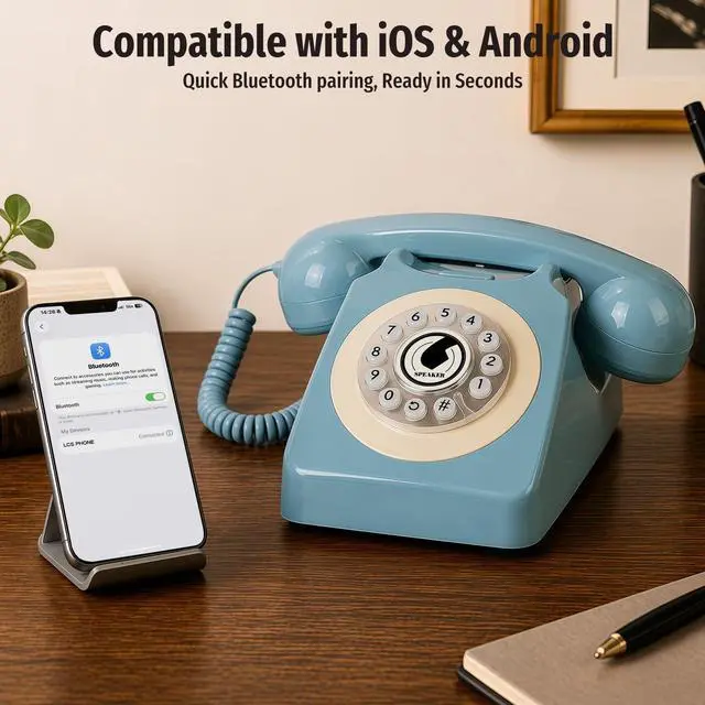 Alt view image 3 of 7 - Bluetooth Landline Phone with Handset and Speakerphone, Retro Bluetooth Home Phone, Classic Bluetooth Desk Phone, Cordless Bluetooth Telephone with USB Rechargeable