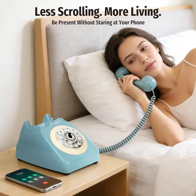 Alt view image 4 of 7 - Bluetooth Landline Phone with Handset and Speakerphone, Retro Bluetooth Home Phone, Classic Bluetooth Desk Phone, Cordless Bluetooth Telephone with USB Rechargeable
