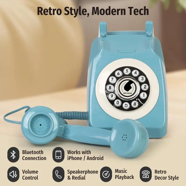 Alt view image 2 of 7 - Bluetooth Landline Phone with Handset and Speakerphone, Retro Bluetooth Home Phone, Classic Bluetooth Desk Phone, Cordless Bluetooth Telephone with USB Rechargeable