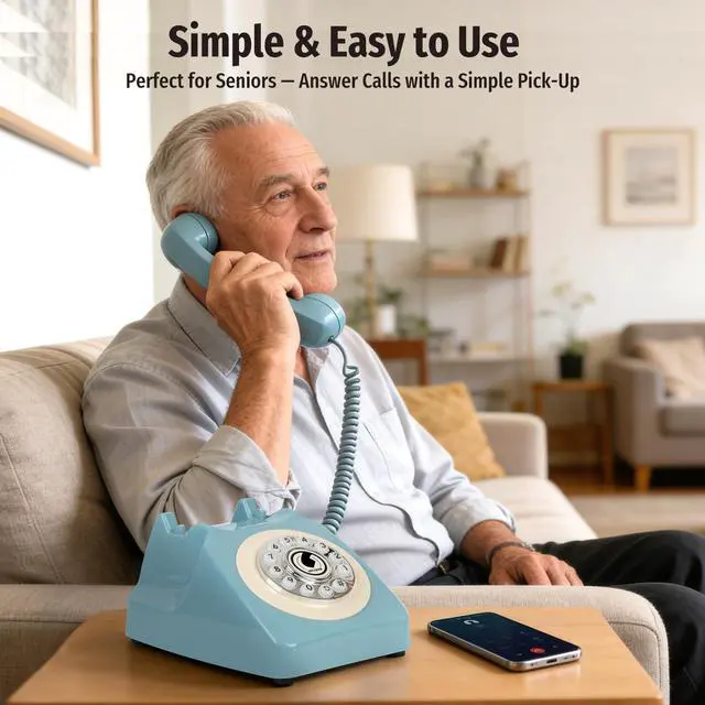 Alt view image 6 of 7 - Bluetooth Landline Phone with Handset and Speakerphone, Retro Bluetooth Home Phone, Classic Bluetooth Desk Phone, Cordless Bluetooth Telephone with USB Rechargeable