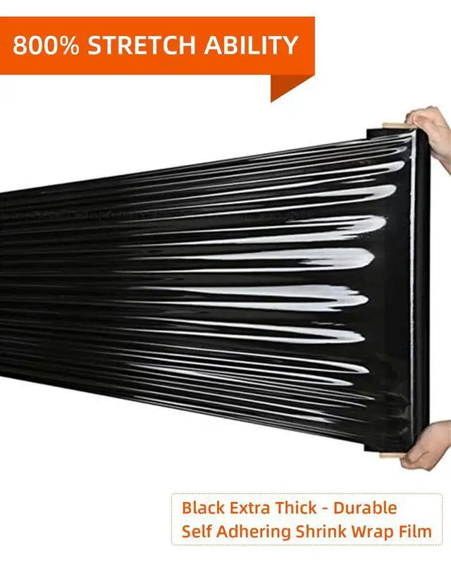 Alt view image 3 of 7 - Black Stretch Wrap Film, Shrink Wrap 18in x 1500ft 4 Pack, Heavy Duty Privacy Pallet Wrap | Black film, Self-Adhesive Cling, 80 Gauge Industrial Strength, for Privacy Moving Packing Shipping