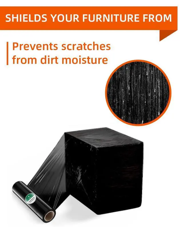 Alt view image 6 of 7 - Black Stretch Wrap Film, Shrink Wrap 18in x 1500ft 4 Pack, Heavy Duty Privacy Pallet Wrap | Black film, Self-Adhesive Cling, 80 Gauge Industrial Strength, for Privacy Moving Packing Shipping