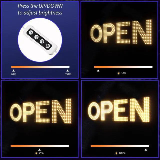Alt view image 2 of 7 - LED Open Sign for Business,22"x7" Dimmable Brightness Large Electric Light Up Sign, Hanging Installation for Store Restaurant Office Bar Hotel Salon (warm white)