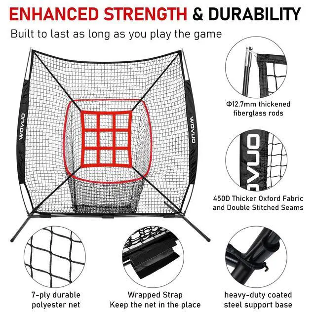 Alt view image 3 of 7 - 7x7 ft Baseball Net for Batting Pitching Hitting, Softball Pitching Net with Strike Zone, Tee, Ball Caddy, Softball Batting Net Baseball Training Equipment for Kids Adult Youth Sport Practice