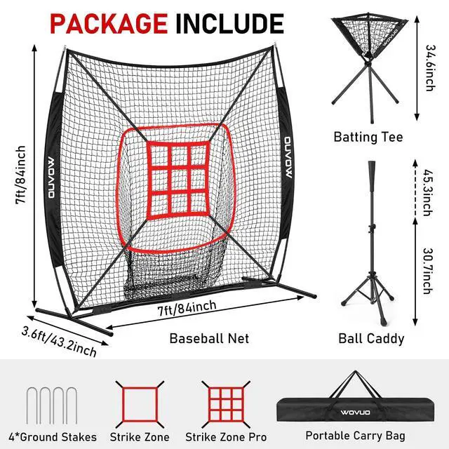Alt view image 2 of 7 - 7x7 ft Baseball Net for Batting Pitching Hitting, Softball Pitching Net with Strike Zone, Tee, Ball Caddy, Softball Batting Net Baseball Training Equipment for Kids Adult Youth Sport Practice