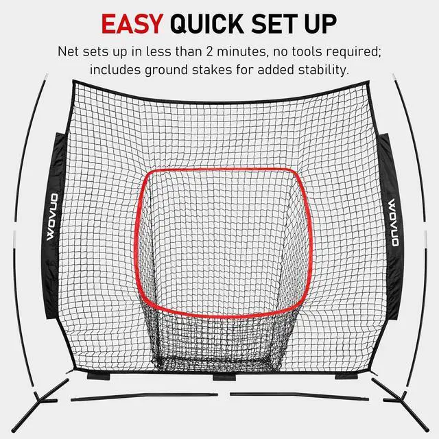 Alt view image 4 of 7 - 7x7 ft Baseball Net for Batting Pitching Hitting, Softball Pitching Net with Strike Zone, Tee, Ball Caddy, Softball Batting Net Baseball Training Equipment for Kids Adult Youth Sport Practice