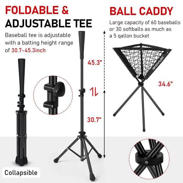 Alt view image 5 of 7 - 7x7 ft Baseball Net for Batting Pitching Hitting, Softball Pitching Net with Strike Zone, Tee, Ball Caddy, Softball Batting Net Baseball Training Equipment for Kids Adult Youth Sport Practice